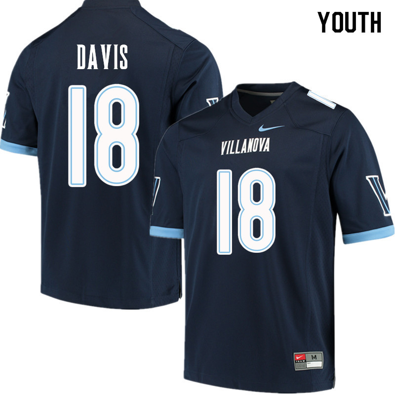 Youth #18 Dage Davis Villanova Wildcats College Football Jerseys Sale-Navy
